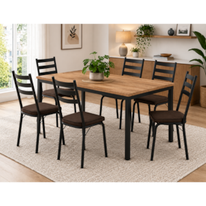 Sala de Jantar Artefamol Adriana 1,70 x 0,80m com 6 Cadeiras New Semi Fosco Preto