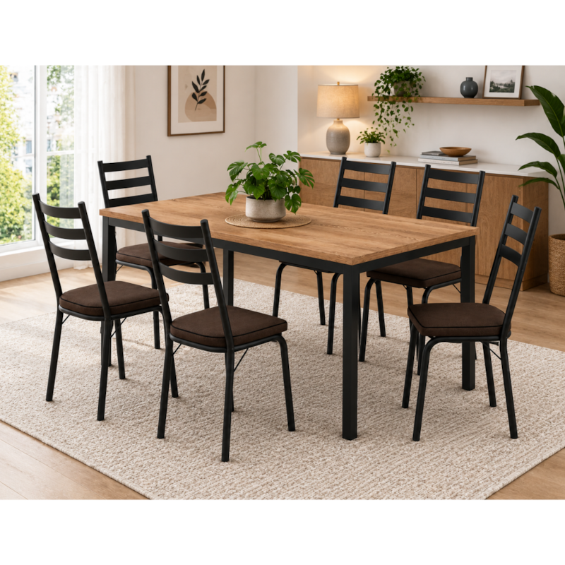Sala de Jantar Artefamol Adriana 1,70 x 0,80m com 6 Cadeiras New Semi Fosco Preto -60825761-6826-406e-90ec-ee28642191fc