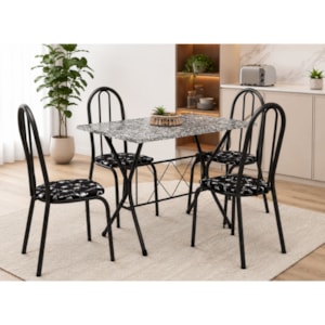 Sala de Jantar Artefamol Bruna 1,10 x 0,70m com 4 Cadeiras Cromado Preto