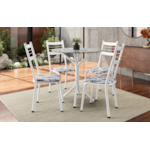 Sala de Jantar Artefamol Dalia 0,80 com Tampo em Granito 4 Cadeiras Cromado Branco com Assento Floral Cinza
