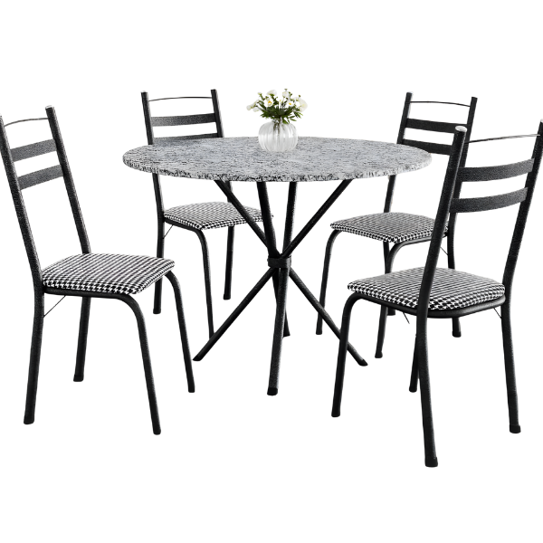 Sala de Jantar Artefamol Leia 0,80 com Tampo de Granito 4 Cadeiras Cromado Preto com Assento Chanel-48a1b10a-b2c4-4218-9277-d8f3d9f64c93