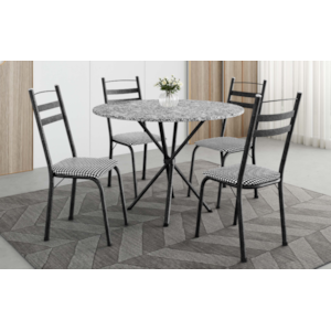 Sala de Jantar Artefamol Leia 0,80 com Tampo de Granito 4 Cadeiras Cromado Preto com Assento Chanel