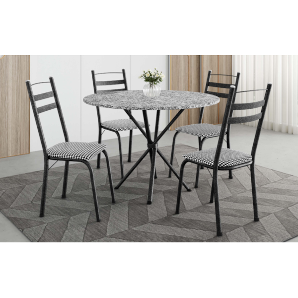 Sala de Jantar Artefamol Leia 0,80 com Tampo de Granito 4 Cadeiras Cromado Preto com Assento Chanel-6a4965cf-c337-4a2d-9b19-05a9f406ca12