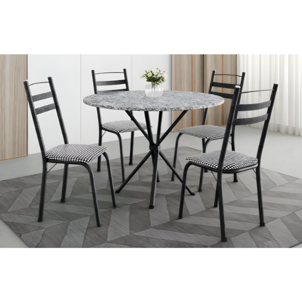 Sala de Jantar Artefamol Leia 0,80 com Tampo de Granito 4 Cadeiras Cromado Preto com Assento Chanel-db7d166f-11e2-48d8-80e7-1e0d86b05136