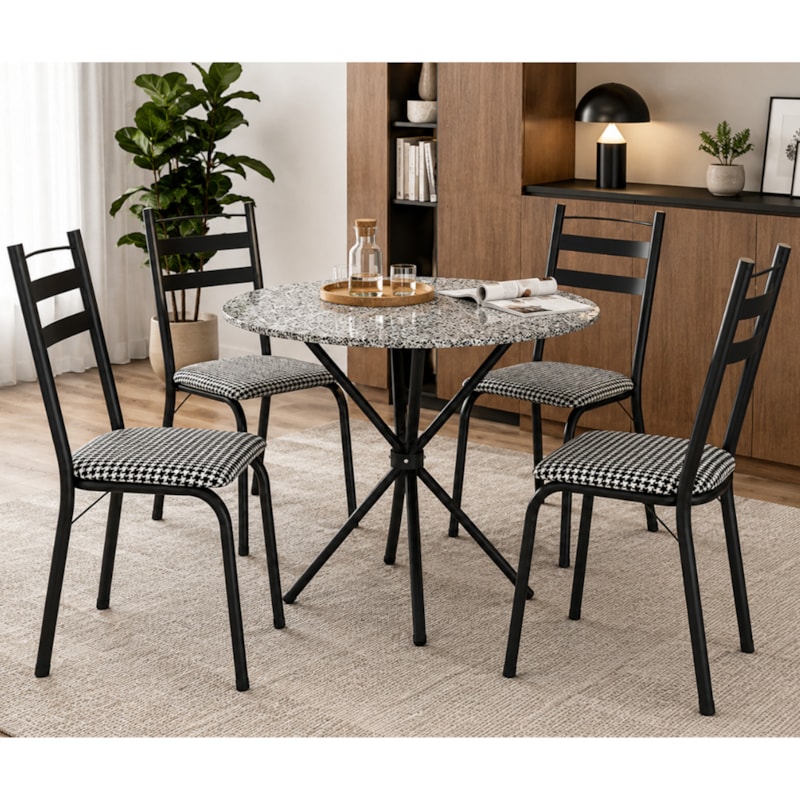 Sala de Jantar Artefamol Leia 0,80 x 0,80m com 4 Cadeiras Semi Fosco Preto-c1db77c1-5e79-4bba-8ec6-5ad36965b232