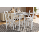 Sala de Jantar Artefamol Lotus 1,07X0,73 com Tampo de Vidro Branco 4 Cadeiras Branco com Assento de Madeira Cedro
