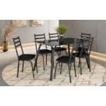 Sala de Jantar Artefamol Lotus 1,40X0,80 com Tampo de Vidro Incolor 6 Cadeiras Semi Fosco Preto com Assento Preto 