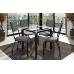Sala de Jantar Artefamol Malva 0,75X0,75 com Tampo de Vidro Incolor 4 Cadeiras Semi Fosco Preto com Assento e Encosto Platina 