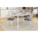 Sala de Jantar Artefamol Malva 1,07X0,73 com Tampo de Vidro Branco 4 Cadeiras Branco com Assento Platina