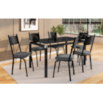 Sala de Jantar Artefamol Malva 1,40X0,80 com Tampo de Vidro Preto 6 Cadeiras Semi Fosco Preto com Assento Platina 
