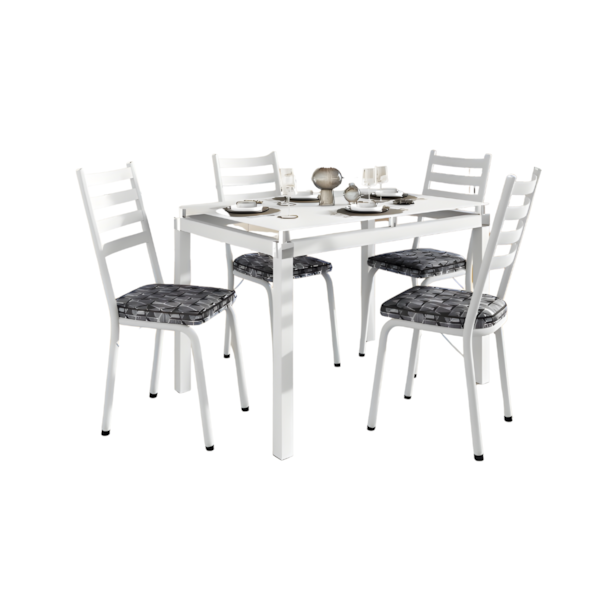 Sala de Jantar Artefamol Malva Mesa 1,07x0,73 com Tampo de Vidro Branco e 4 Cadeiras Brancas com Assento Platina-1ec11abe-2df0-4992-ad81-8a4a8fd86dc7