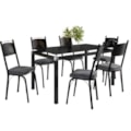 Sala de Jantar Artefamol Malva Mesa 1,40x0,80 com Tampo de Vidro Preto e 6 Cadeiras Semi Fosco Preto com Assento Platina-ab1e841c-6efe-496f-b093-66929b5df433