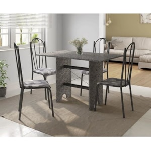 Sala de Jantar Artefamol Pietra 4168 Cromo preto base 1064 com 4 cadeiras 023 tampo de granito 1,20