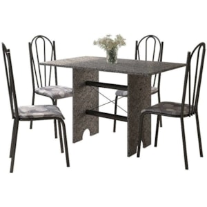 Sala de Jantar Artefamol Pietra 4168 Cromo preto base 1064 com 4 cadeiras 023 tampo de granito 1,20