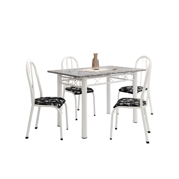 Sala de Jantar Artefamol Sara 1,10X0,70 com Tampo de Granito 4 Cadeiras Branco com Assento Preto Flor-a88207bd-bc73-4b52-bc65-572d54ccec0b