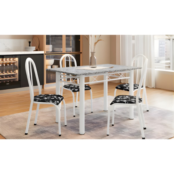 Sala de Jantar Artefamol Sara 1,10X0,70 com Tampo de Granito 4 Cadeiras Branco com Assento Preto Flor-ec83a6ce-3e92-4929-a888-19152da679a9
