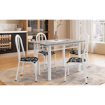Sala de Jantar Artefamol Sara 1,10X0,70 com Tampo de Granito 4 Cadeiras Branco com Assento Preto Flor