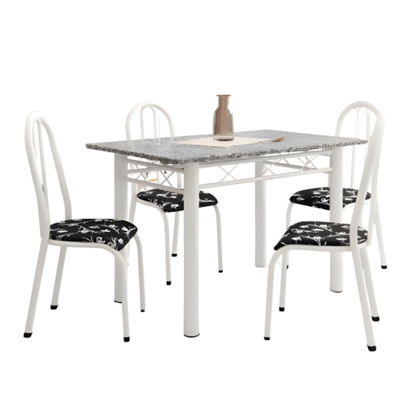 Sala de Jantar Artefamol Sara 1,10X0,70 com Tampo de Granito 4 Cadeiras Branco com Assento Preto Flor-61f6119c-f707-4671-a876-72e07f07452f