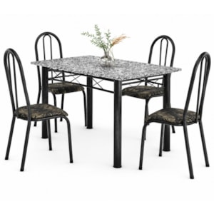 Sala de Jantar Artefamol Sara 1,20 x 0,75m com 4 Cadeiras Cromado Preto 