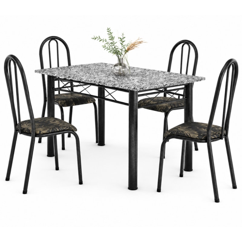 Sala de Jantar Artefamol Sara 1,20 x 0,75m com 4 Cadeiras Cromado Preto 