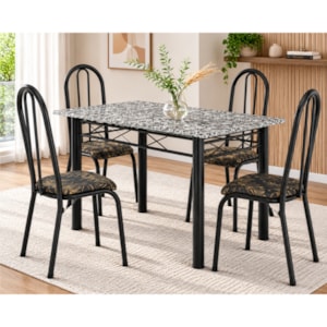 Sala de Jantar Artefamol Sara 1,20 x 0,75m com 4 Cadeiras Cromado Preto