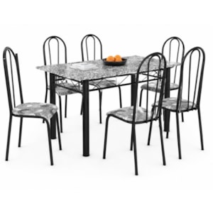 Sala de Jantar Artefamol Sara 1,50 x 0,75m com 6 Cadeiras Cromado Preto 