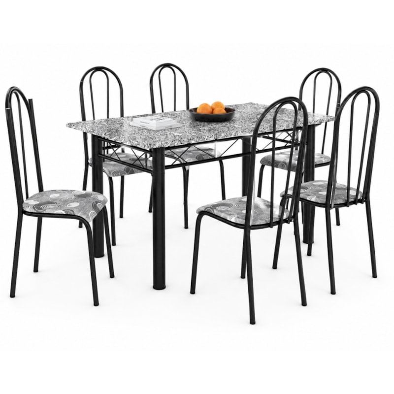 Sala de Jantar Artefamol Sara 1,50 x 0,75m com 6 Cadeiras Cromado Preto -7bdfdfd3-6e27-460b-b573-62c58300e090