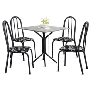 Sala de Jantar Artefamol Thais 0,70 x 0,70m com 4 Cadeiras Cromado Preto