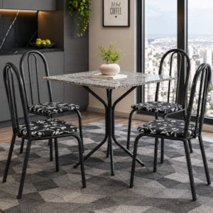 Sala de Jantar Artefamol Thais 0,70 x 0,70m com 4 Cadeiras Cromado Preto