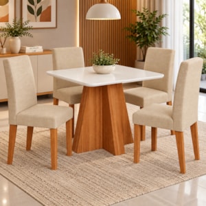 Sala De Jantar Cimol Larissa 0,95X0,95 Com Vidro Com 4 CadeirasMaia Cinamomo/Off White/Gengibre 21394.710