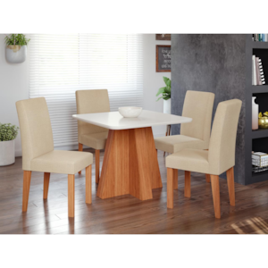 Sala De Jantar Cimol Larissa 0,95X0,95 Com Vidro Com 4 CadeirasMaia Cinamomo/Off White/Gengibre 21394.710