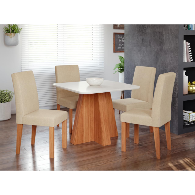 Sala De Jantar Cimol Larissa 0,95X0,95 Com Vidro Com 4 CadeirasMaia Cinamomo/Off White/Gengibre 21394.710-19470fa9-5e29-48ed-bed7-25d1004c6dea