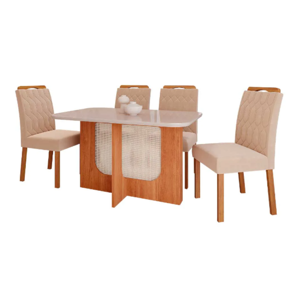 Sala de Jantar Cimol Louise 130X80 Cinamomo/Off White Nude com Vidro Temperado 4 Cadeiras Paola Wood-8df90146-0354-4c54-9dca-4a23285708bf