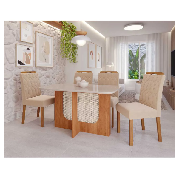 Sala de Jantar Cimol Louise 130X80 Cinamomo/Off White Nude com Vidro Temperado 4 Cadeiras Paola Wood-c014da43-287f-4a26-b8d4-7a9b6ba7d477