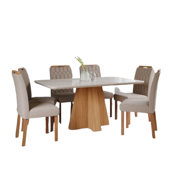 Sala de Jantar Cimol Maite 160X80 Nature/Off White Bege Vidro Temperado com 6 Cadeiras Paola-183ac71b-aa92-49d7-b8d0-60edbe127c24