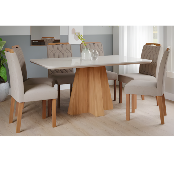 Sala de Jantar Cimol Maite 160X80 Nature/Off White Bege Vidro Temperado com 6 Cadeiras Paola-1ca0c116-840d-402e-a319-0a6f65fda8f4