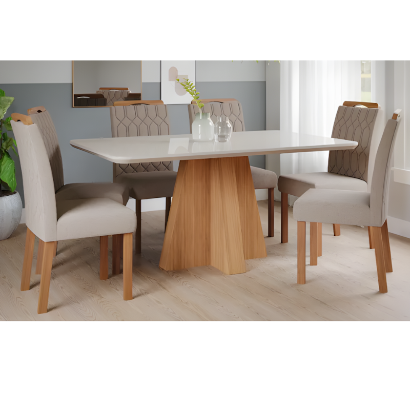 Sala de Jantar Cimol Maite 160X80 Nature/Off White Bege Vidro Temperado com 6 Cadeiras Paola-ef14f23d-adb8-425d-9521-c36b99a33ca8