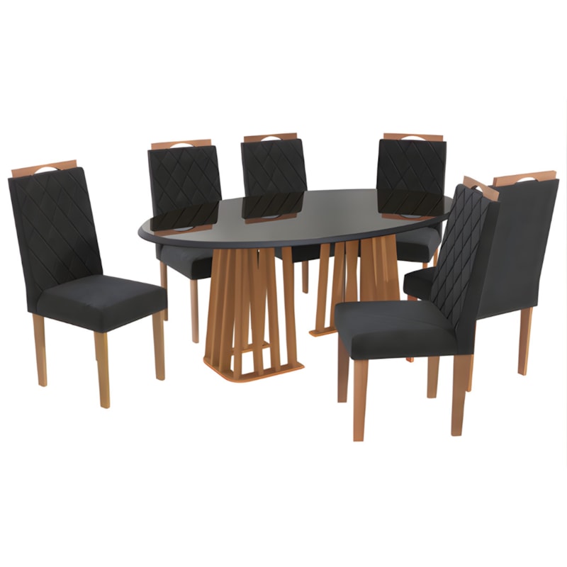 Sala de Jantar Kappesberg Alteia com Tampo Oval 180x105 cm em Vidro Preto e 6 Cadeiras de Madeira Camélia Veludo Preto-066698bf-dc0f-4a45-9c6f-00fcffb240d9