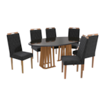 Sala de Jantar Kappesberg Alteia com Tampo Oval de 1800X1050 com Vidro Preto e 6 Cadeira de Madeira Camelia de Veludo Preto