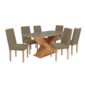 Sala de Jantar Kappesberg Amora com Tampo Retangular 170x90 cm em Vidro Bronze e 6 Cadeiras de Madeira Aura Bouclé Terracota-fe6b3411-5457-4edd-9498-0d93cfbd9a07