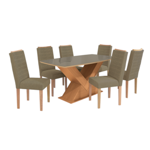 Sala de Jantar Kappesberg Amora com Tampo Retangular de 1700X900 com Vidro de Bronze e 6 Cadeiras de Madeira Aura Boucle Terracota