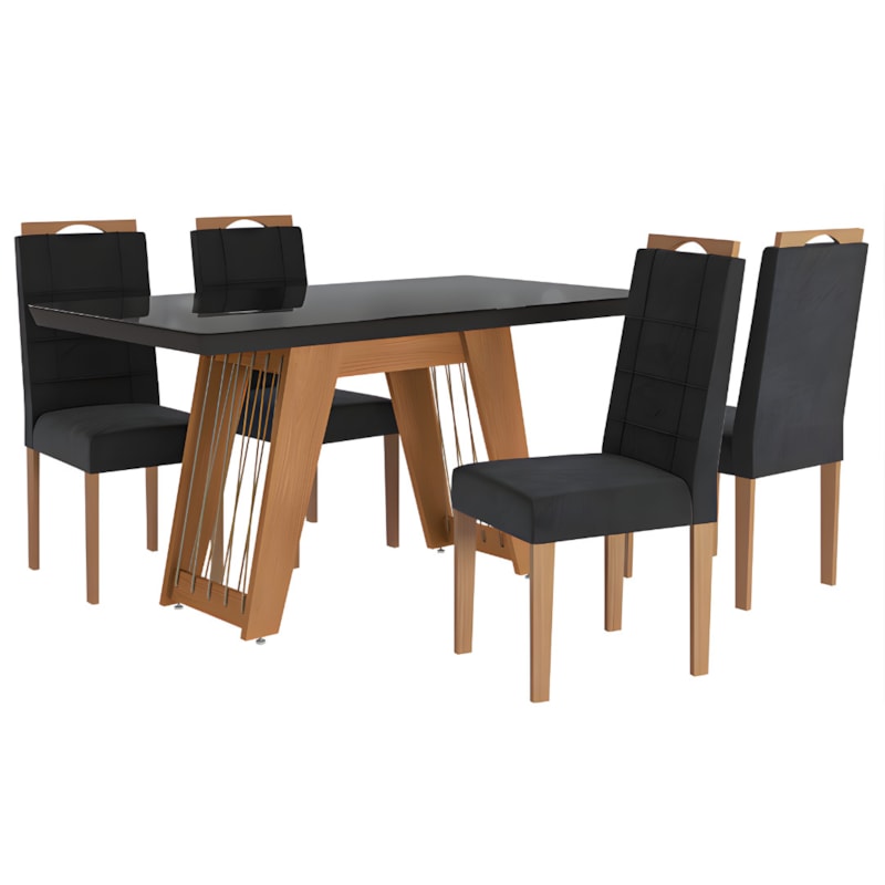 Sala de Jantar Kappesberg Cinara com Tampo Retangular 160x90 cm em Vidro Preto e 6 Cadeiras de Madeira Flora Veludo Preto-2dc3db50-5cb3-4675-8c10-f75e41213d42