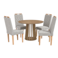 Sala de Jantar Kappesberg Lavanda com Mesa Redonda de Vidro Nogueira e 4 Cadeiras de Madeira com Estofado Linho Cinza Mesclado-c7f8e88e-bac7-40b3-b84f-388df940b6f5