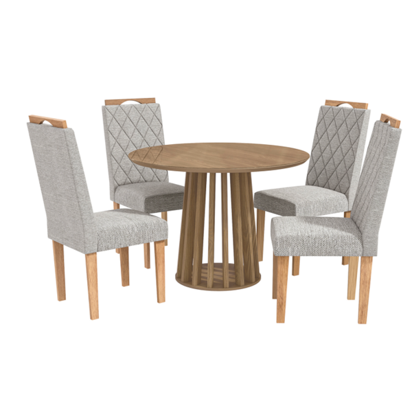 Sala de Jantar Kappesberg Lavanda com Mesa Redonda de Vidro Nogueira e 4 Cadeiras de Madeira com Estofado Linho Cinza Mesclado-b4b6e7c1-e710-482e-ba69-186eafd232ae