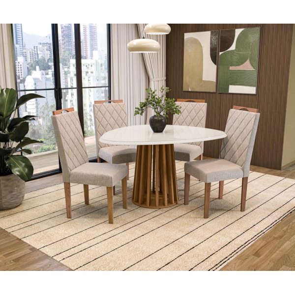 Sala de Jantar Kappesberg Lavanda com Tampo Organico 1350X1050 com Vidro Off White 4 Cadeiras de Madeira Camelia de Linho Bege-8190a5f6-fe22-4adb-b5c1-b23ccaef6bc0