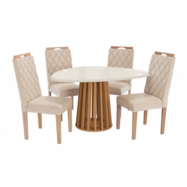 Sala de Jantar Kappesberg Lavanda com Tampo Organico 1350X1050 com Vidro Off White 4 Cadeiras de Madeira Camelia de Linho Bege-2c29574e-6d21-4920-8002-78db41ff20e9