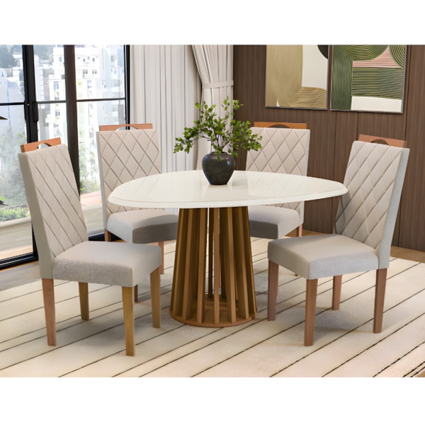 Sala de Jantar Kappesberg Lavanda com Tampo Organico 1350X1050 com Vidro Off White 4 Cadeiras de Madeira Camelia de Linho Bege-5155e9cb-a039-463d-a976-50526387c9fd