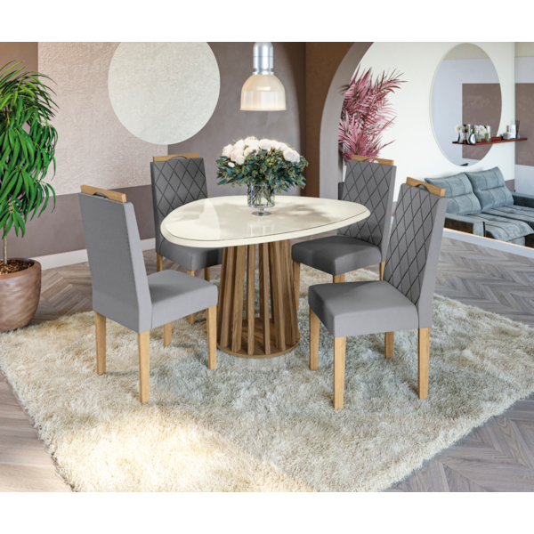 Sala de Jantar Kappesberg Lavanda com Tampo Orgânico de Vidro Off White e 4 Cadeiras Suedi em Veludo e Madeira-fad800dd-8e12-449a-8729-e2527a28fcad