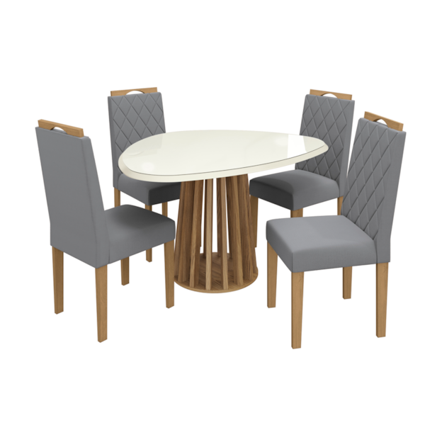 Sala de Jantar Kappesberg Lavanda com Tampo Orgânico de Vidro Off White e 4 Cadeiras Suedi em Veludo e Madeira-8e4f02af-a82f-4c3e-907b-72bd0d7da109