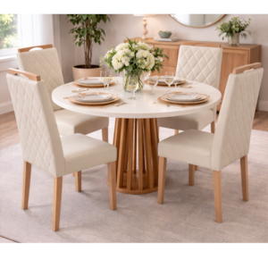Sala de Jantar Kappesberg Lavanda - Conjunto Completo com Mesa Tampo Chamfron e 4 Cadeiras